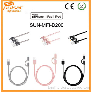 Nylon braided 2 in1 Lightning Micro USB Cable